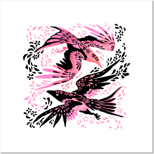 Cherry Blossom Ravens Posters and Art